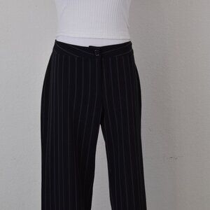 Vintage 90s Low‎ Waist Black Pinstripe Flat Front Trousers | 34 waist